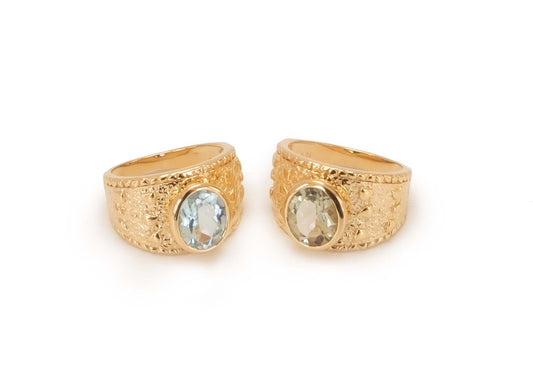 Blue Topaz 14ct Gold Vermeil Wide Ring - 074