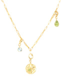 Charm Rectangle Link Necklace with Blue Topaz and Peridot
