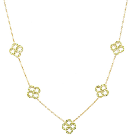 Peridot Marquise Cut Five Flower Necklace