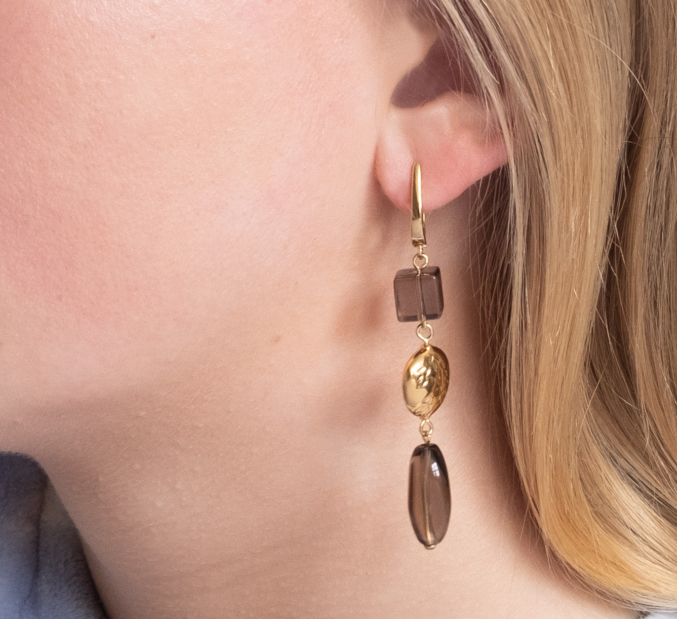 Smoky Quartz Two Drop Earrings - 001