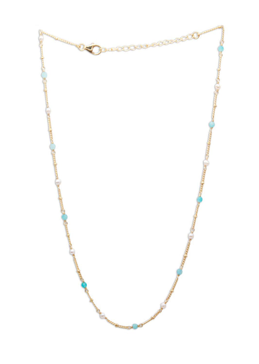 Gemstone Chain Necklace Amazonite & Pearl - 115