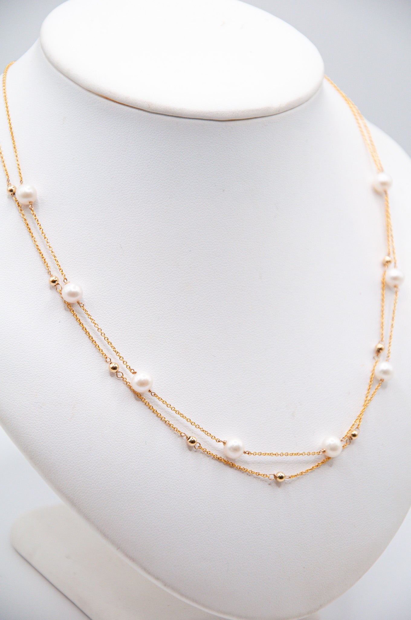 Fine Double Chain Necklace w/ Cultured Freshwater Pearls - 194