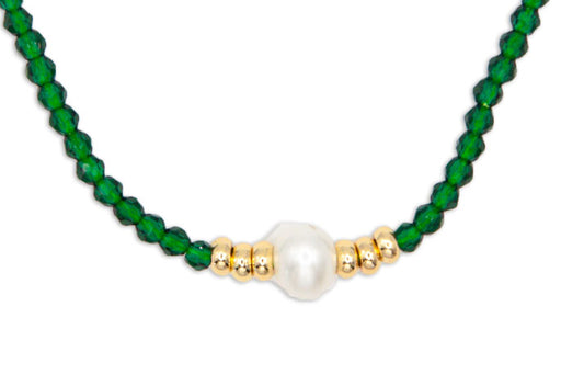 Green Spinel Necklace with Central Almost Round Pearl - 123