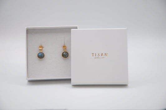 Brushed Stud & Semi Precious Drop - Labradorite - 028