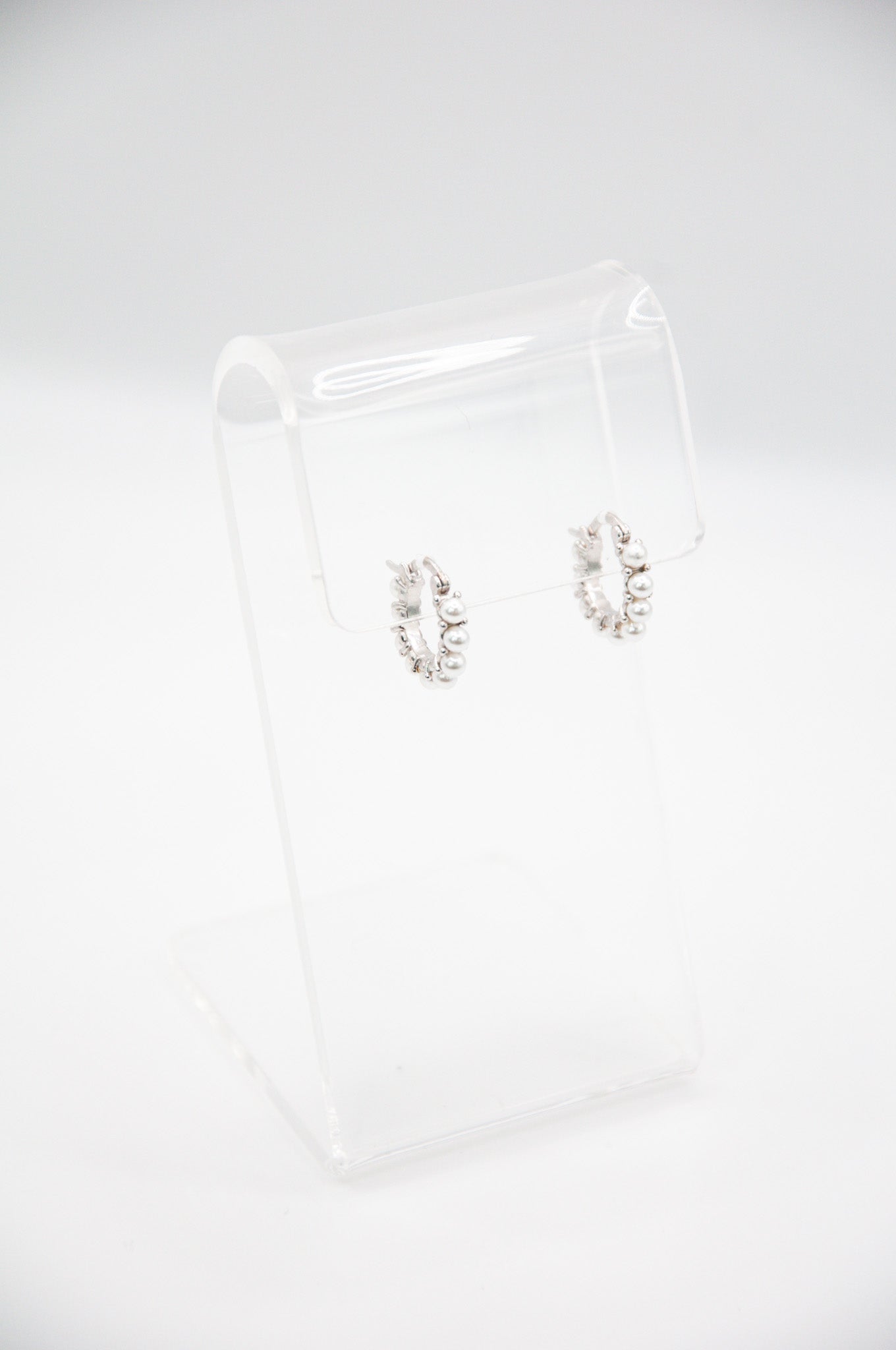 Small Sterling Silver Huggie Hoops w/ Pearl Beads - 138