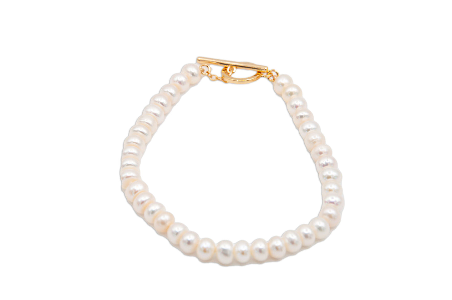 Oval Freshwater Pearl Bracelet with Gold Plate Toggle Clasp - 145