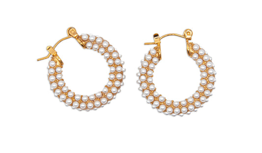 Chunky Hoop Earrings with Tiny Pearls - 023