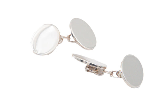Plain Double Oval Sterling Silver Chain Cufflinks - 036