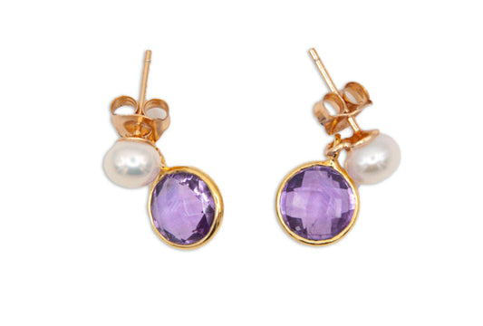 Amethyst & White Button Pearl with 18ct Gold Vermeil - 022