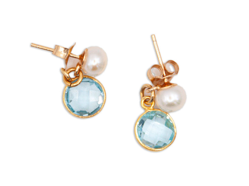 Blue Topaz & White Button Pearl with 18ct Gold Vermeil - 021