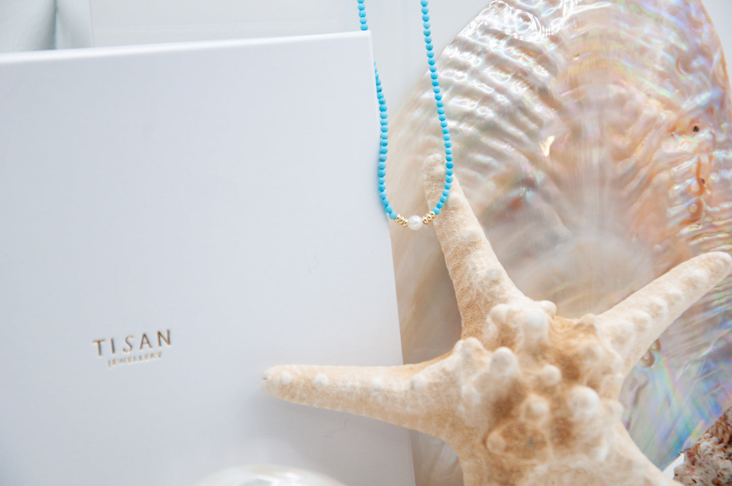 Turquoise Spinel Necklace with Central Almost Round Pearl - 124