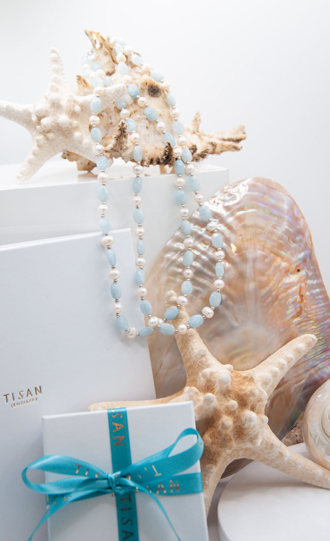 Double Strand Aquamarine & Freshwater Pearl Necklace - 121