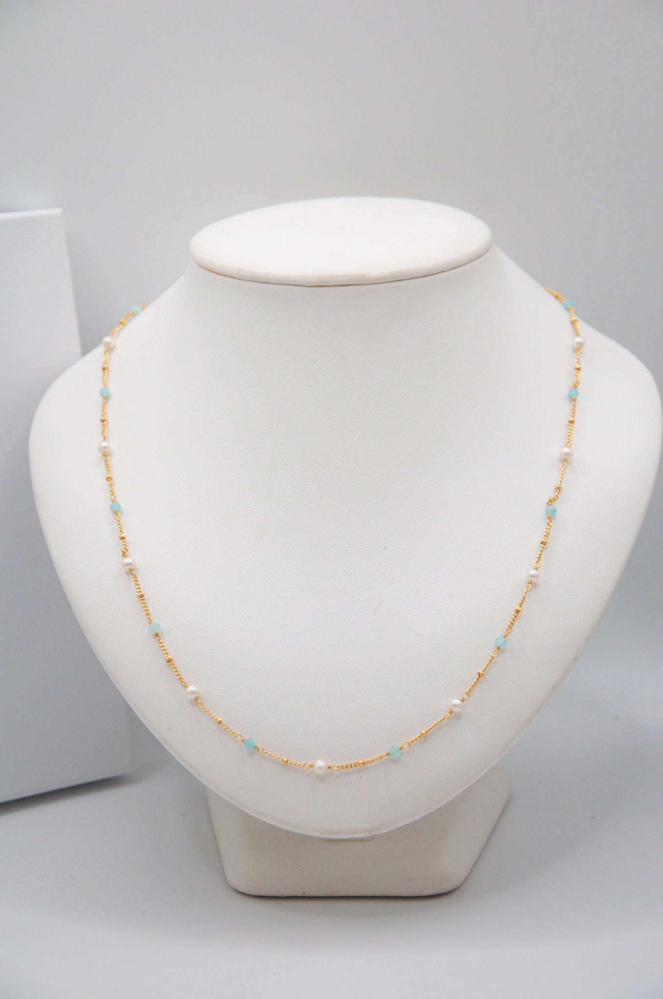 Gemstone Chain Necklace Amazonite & Pearl - 115