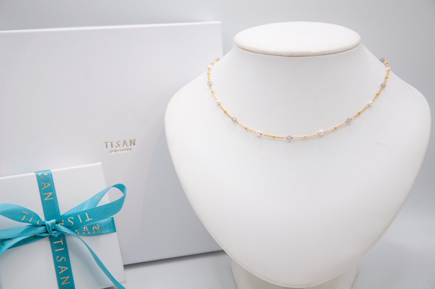 Gemstone Chain Necklace Labradorite & Pearl - 116