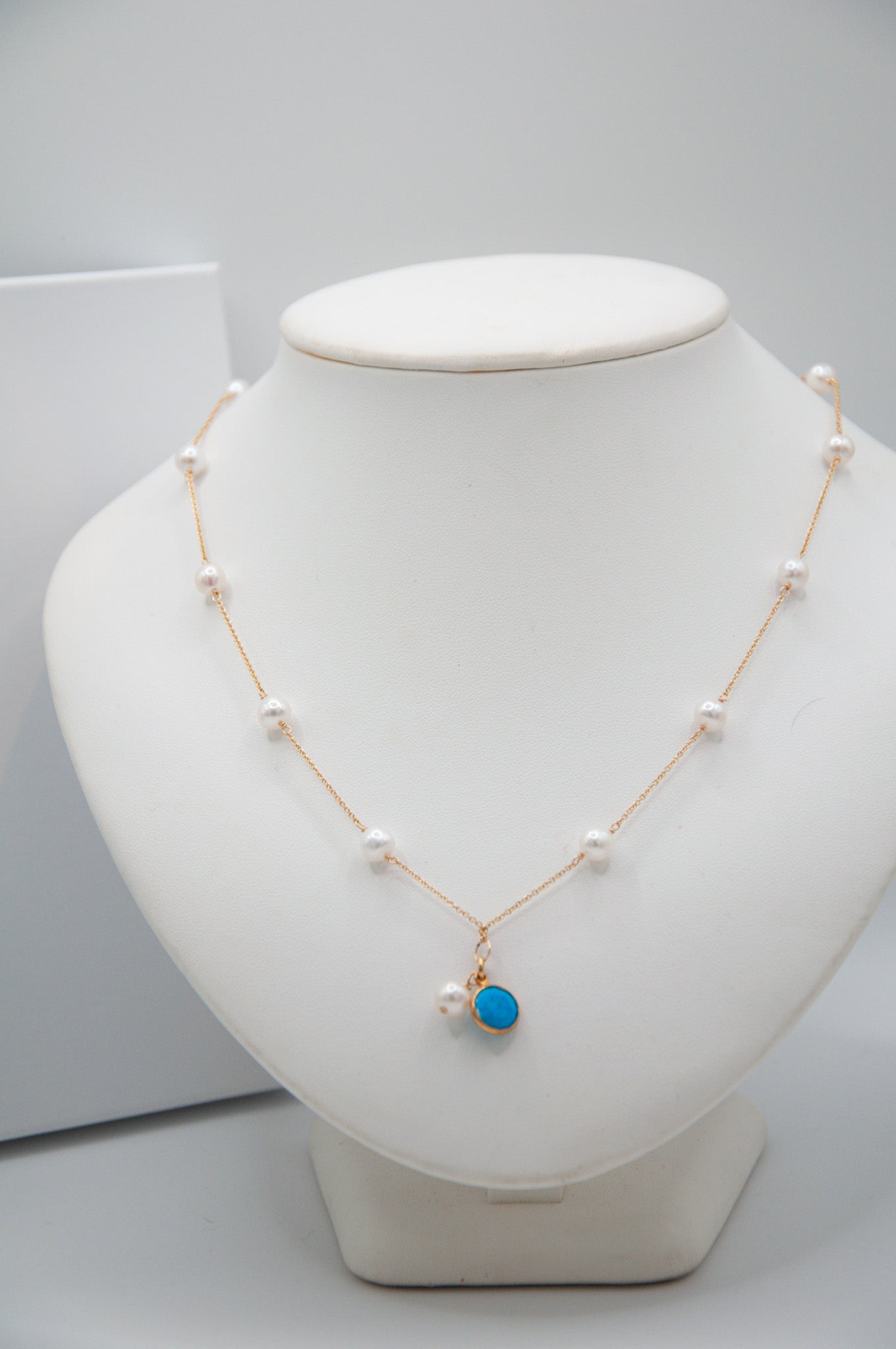 Almost Round Freshwater Pearls with Turquoise Necklace