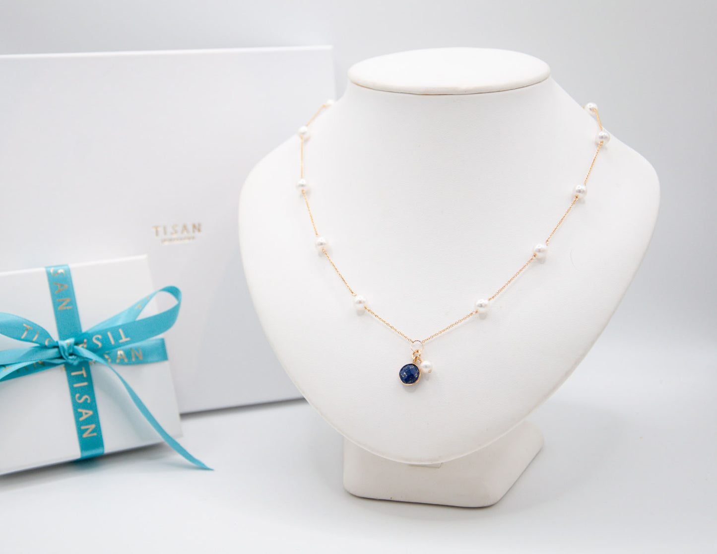 Almost Round Freshwater Pearls with Lapis