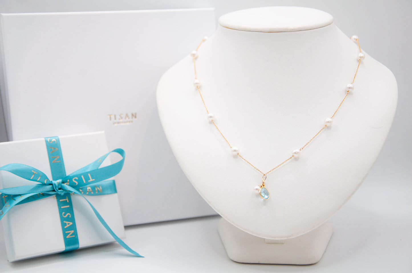 Almost Round Freshwater Pearls with Blue Topaz Necklace - 120