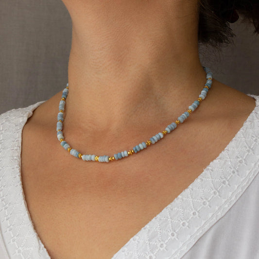 Beaded Opal Necklace - Blue - 167