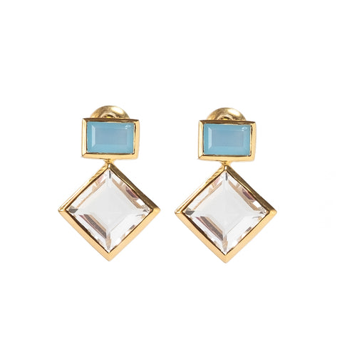 Chalcedony Blue and Rock Crystal 14ct Gold Vermeil Earrings