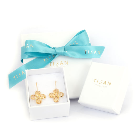 Smoky Quartz Checker Cut Square 14ct Gold Vermeil Earrings - 018