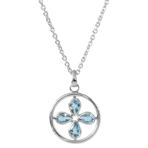 Sterling Silver Circle Blue Topaz Flower Necklace