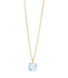 Blue Topaz Checker Cut Single Stone 14ct Gold Vermeil Necklace