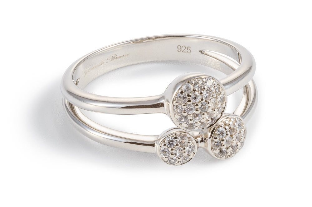 Sterling Silver White Sapphire Three Stone Ring - 083