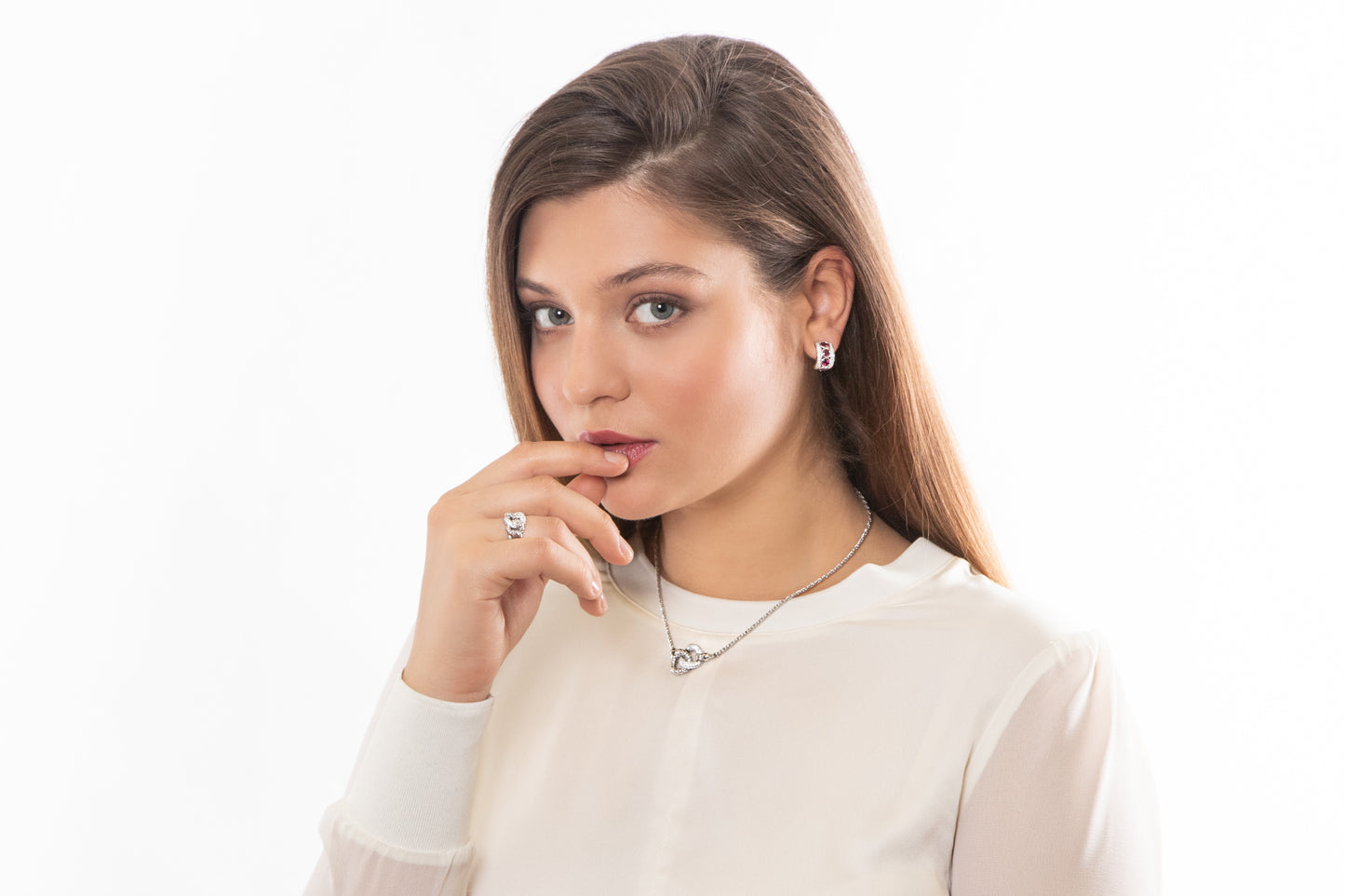 White Sapphire Sterling Silver Knot Ring - 055