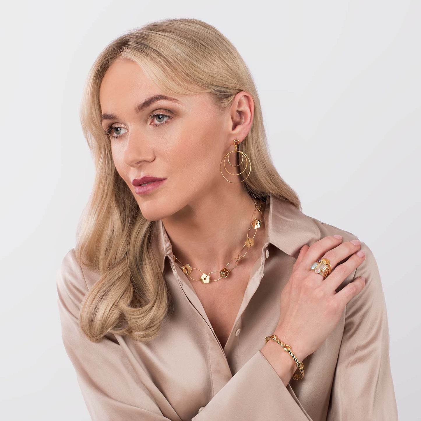 Gold Vermeil Multi-Flower Loop Necklace - 113