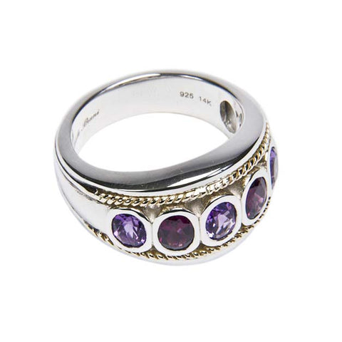 Amethyst and Rhodolite Sterling Silver Five Stone Ring