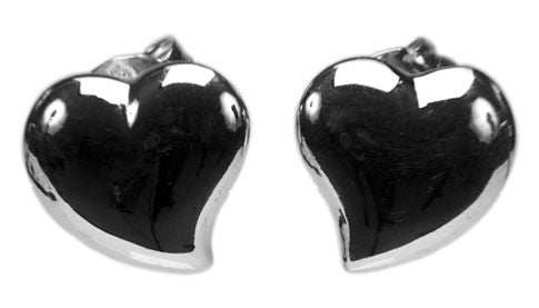 Sterling Silver Solid Heart Curved Earrings - 005