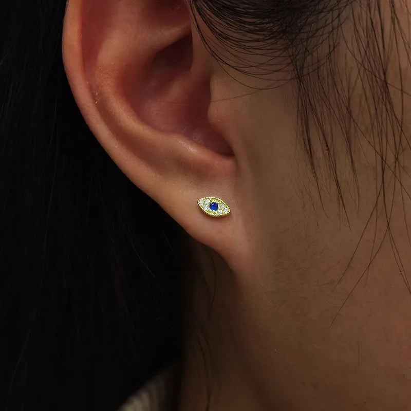 White Gold Plated Sterling Silver Devil's Eye Ear Studs - 170/171
