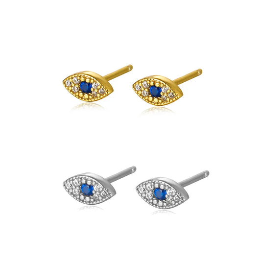 White Gold Plated Sterling Silver Devil's Eye Ear Studs - 170/171