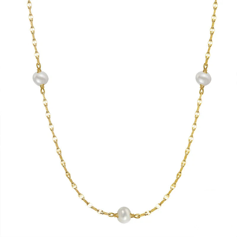 Sterling Silver Freshwater Pearl Chain, 14k Gold Plated Necklace - 195