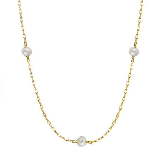 Sterling Silver Freshwater Pearl Chain, 14k Gold Plated Necklace - 195