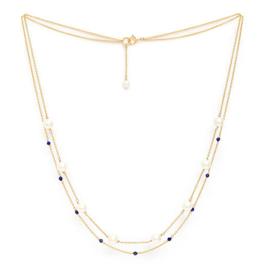Fine Double Chain Necklace w/ Cultured Freshwater Pearls & Lapis - 193