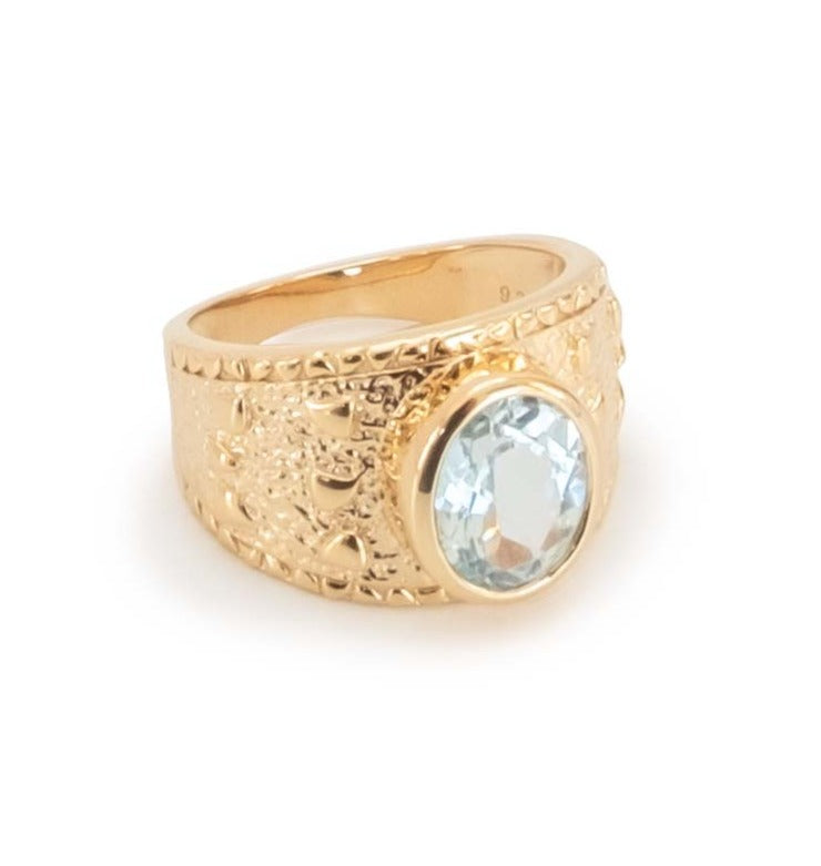 Blue Topaz 14ct Gold Vermeil Wide Ring - 074