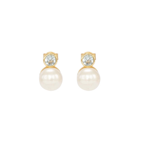 Blue Topaz and Pearl Stud Earring