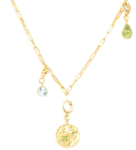 Charm Rectangle Link Necklace with Blue Topaz and Peridot