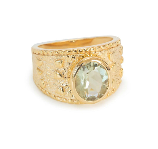 Green Amethyst 14ct Gold Vermeil Wide Ring - 075