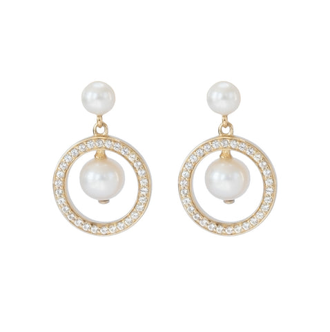 Pearl and White Sapphire Double Drop Vermeil Earrings