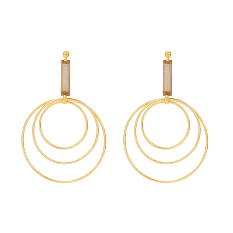 Smoky Quartz Three Hoop Gold Vermeil Earrings