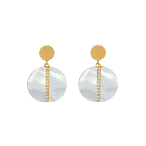 Mother Pearl & White Zircon Vermeil Drop Earrings
