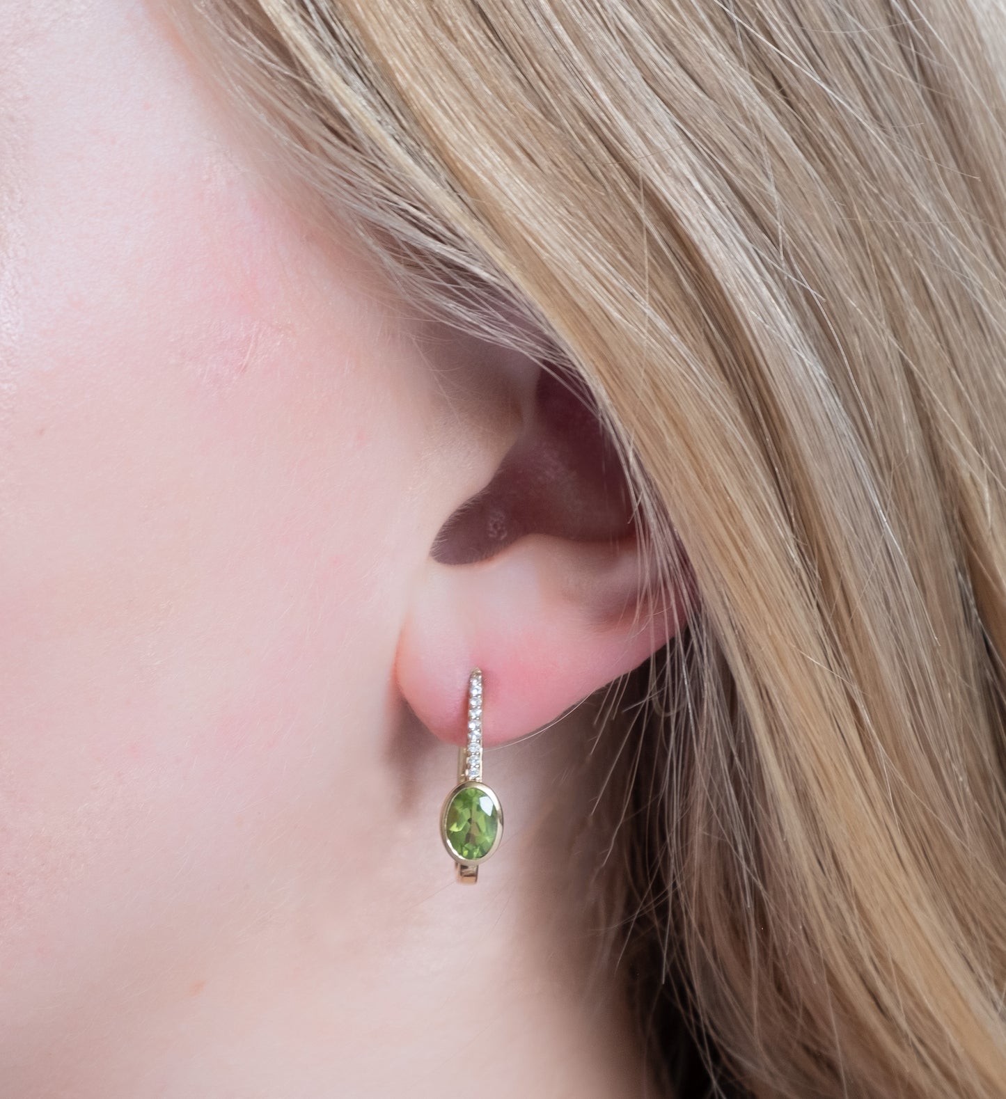 Peridot and White Sapphire 14ct Gold Vermeil Drop Earrings - 016