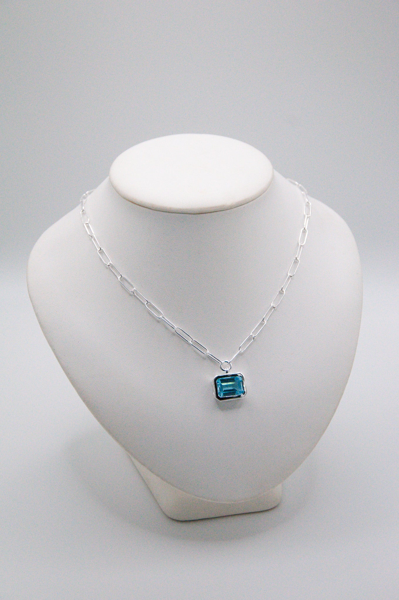Oblong Blue Topaz & Waves Sterling Silver - 129