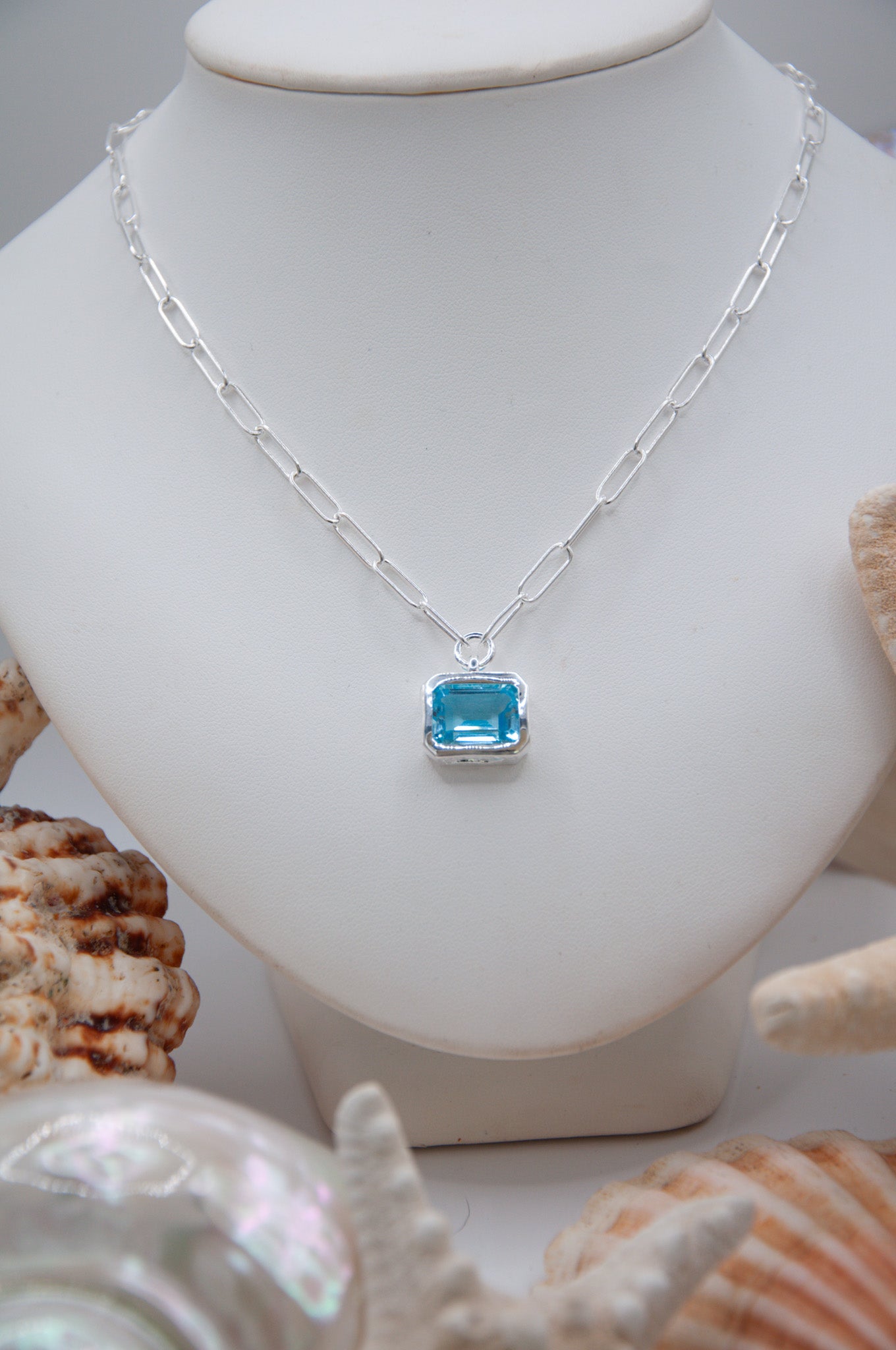 Oblong Blue Topaz & Waves Sterling Silver - 129