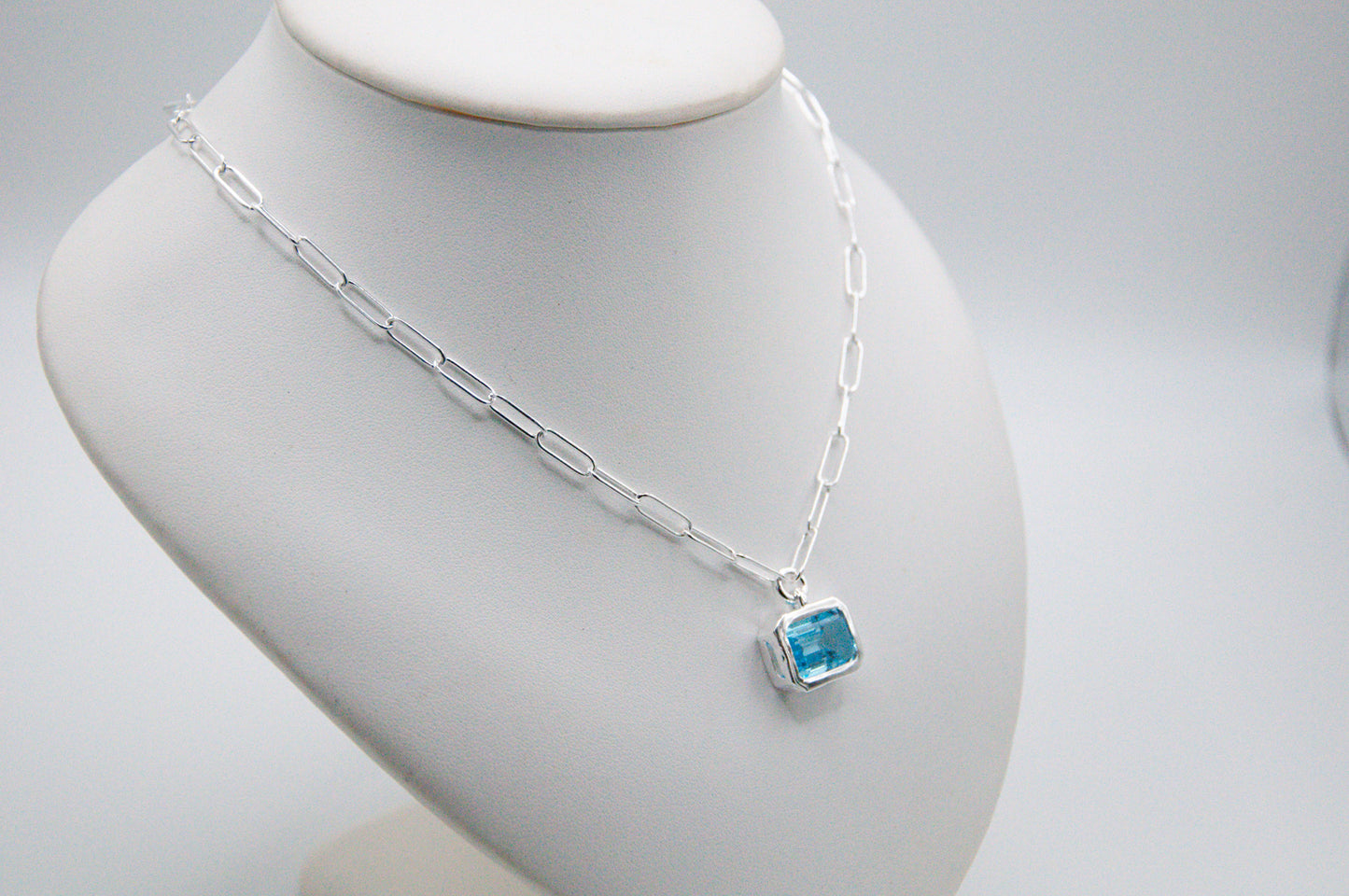 Oblong Blue Topaz & Waves Sterling Silver - 129