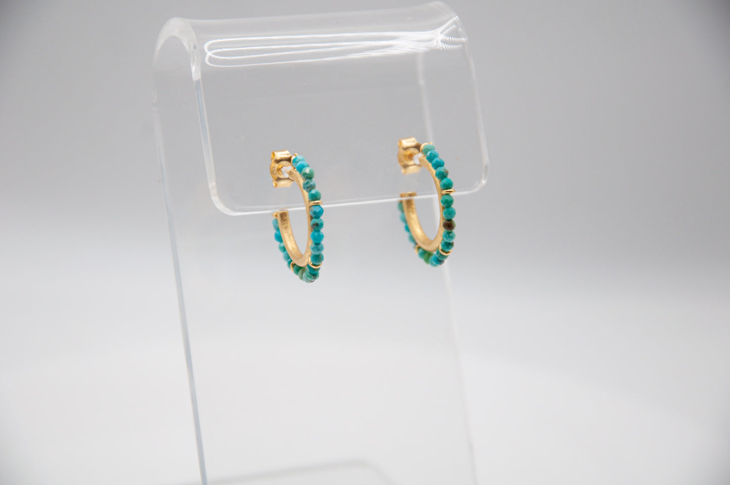 Beaded Stud Hoops - Turquoise - 157
