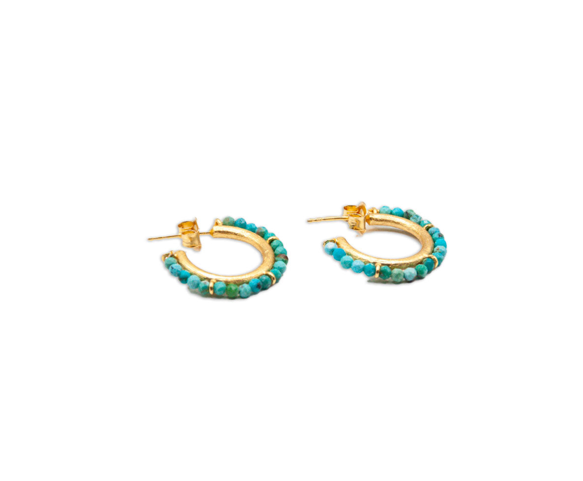 Beaded Stud Hoops - Turquoise - 157