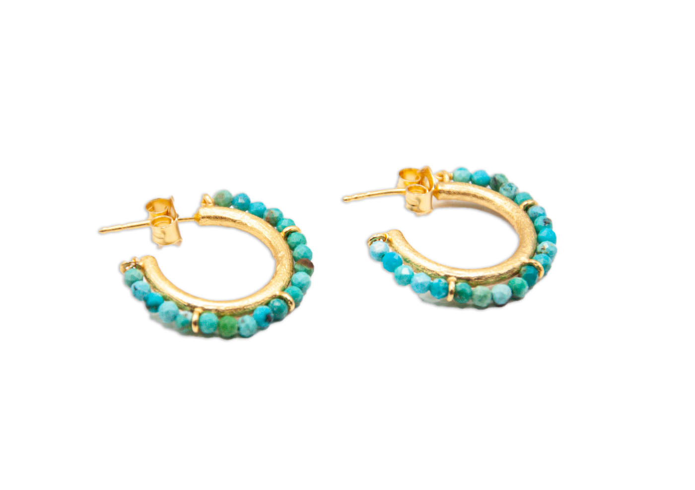 Beaded Stud Hoops - Turquoise - 157